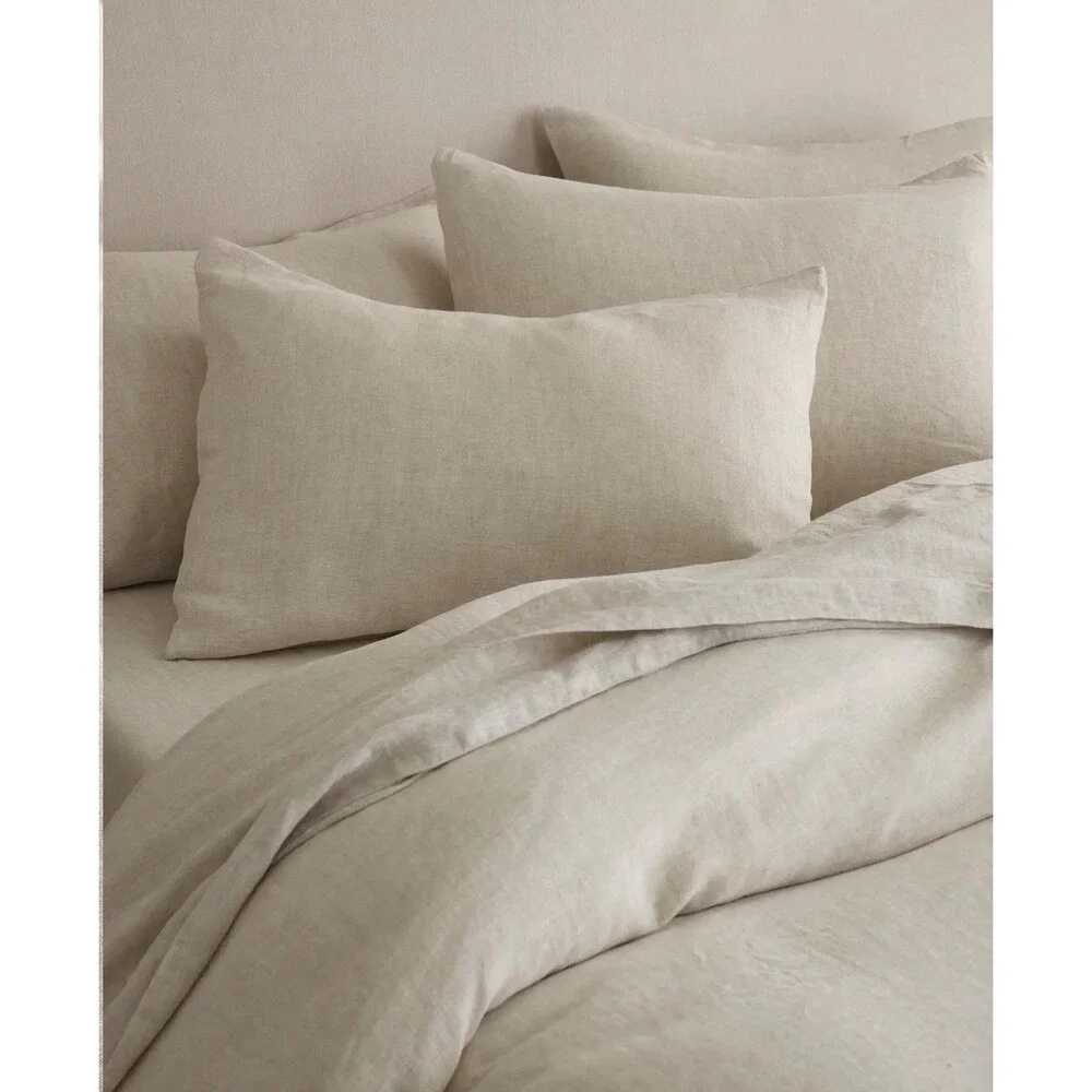 New Quince Full Queen Linen Duvet Cover Set 2 Sham NATURAL CHAMBRAY 100% Flax